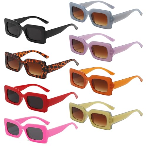 Pibupibu 8 Pack Rectangle Sunglasses for Women Bulk, Colorful Cute Y2k Square Chunky Sunglasses Set Party Favors