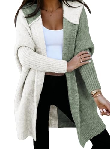 Astylish Womens Oversized Knit Cardigan Sweaters Fall Fashion Loose Color Block Batwing Sleeves Coat Green Medium