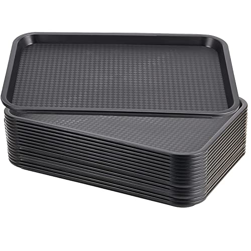 MAHIONG 15 Pack 14 x 10 Inch Black Fast Food Tray, Large Rectangular Restaurant Serving Trays, Plastic Cafeteria Trays School Lunch Trays