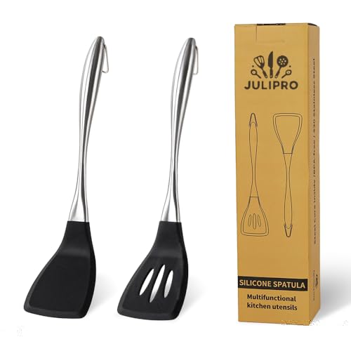 JULIPRO 2 Pack Silicone spatula set,Turner,kitchen utensils, cooking utensils,Ideal Cookware for Fish, Eggs, Pancakes,silicone spatula set