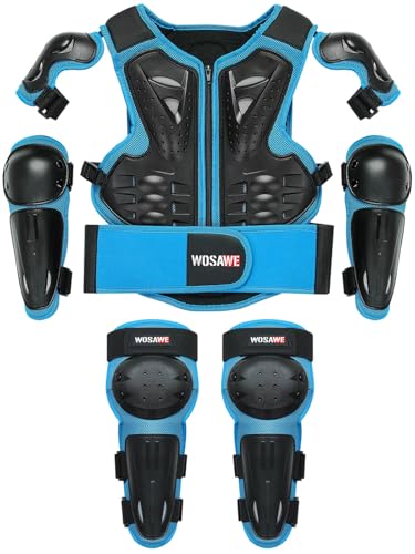 WOSAWE Kids Dirt Bike Chest Protector Skating Knee Elbow Pads Youth ATV Spine Protective Gear Kit, Blue