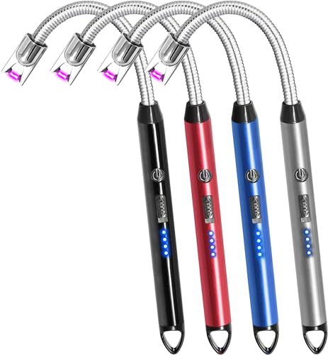 4 Pack Candle Lighter Electric Rechargeable Arc Windproof Lighters Flexible Neck Long Rotate 360 Plasma Lighter USB Flameless Lighters Candles Grill BBQ