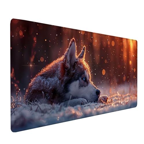 Red Mouse Pad Large 40x16 in, Extended Desk Mat with Stitched Edges, Gaming Mousepad with Non-Slip Rubber Base, Keyboard Mat for Desk Accessories and Computer Accessories, Gifts for Men, Wolf 0-1660
