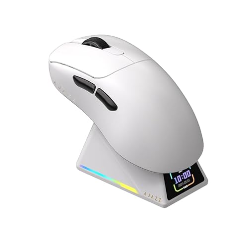 AJAZZ AJ179 8K Wireless Gaming Mouse with RGB Magnetic Screen Charging Dock, BT/2.4G/USB-C Lightweight 2.04 oz(58g), PAW3950 Optical 30k Sensor Ergonomic Mice for Mac/Win (White)