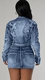 Vssjavun Women 2 Piece Denim Outfit Sexy Long Sleeve Zip Up Jean Jacket Bodycon Mini Skirt Sets Matching Jean Outfits Blue L