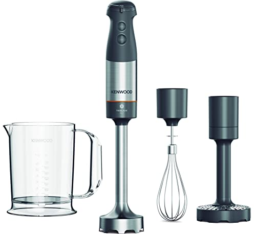 Kenwood Triblade XL+ Hand Blender Removable Steel Bar Equipped with Whisk, Chopper and Measuring Cup with 0.75 L Handle, Power 1000 Watt, Grey