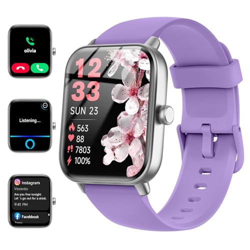 Smartwatch for Men Women, Alexa Built-in, 1.8" Fitness Tracker, IP68 Waterproof Smartwatch for Android & iPhone with Bluetooth Call (Answer/Make), Heart Rate/SpO2/Sleep Monitor/Pedometer, Purple