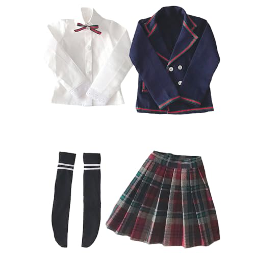 niannyyhouse 1/3 1/4 BJD Dolls Clothes Coat Shirt Plaid Pleated Skirt Socks European Dark Blue School Uniform Blazer Outfit Ball Jointed Dolls Accessories Dress Up Gift (1/4BJD-Girl)