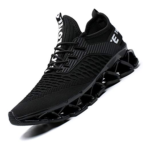 Chopben Men's Running Shoes Blade Non Slip Fashion Sneakers Breathable Mesh Soft Sole Casual Athletic Lightweight Walking Shoes(10,Full Black)