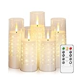 Nimiko Flameless Candles with Embedded Star String - Flow Flicker Battery LED Candles, Realistic Flame,White Set of 5 | Holiday Decoration, Wedding, Party Adding to The Family Atmosphere