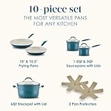 Rachael Ray Cucina Ceramic Nonstick Pots and Pans Set with Saucepans, Frying Pans, Stockpot, Lids, and Pan Protectors, 10 Piece Non Stick Cookware Set, Dishwasher Safe - Marine Blue