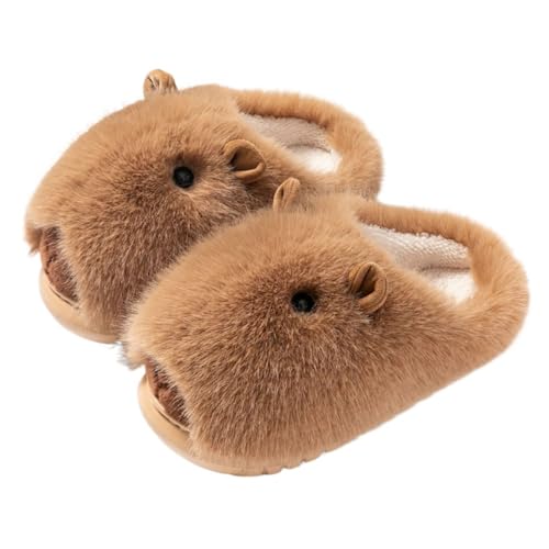 Cute Capybara Fuzzy Slippers Fluffy Animal Fluffy Plush Slippers Warm Winter Wear Home Cozy Furry Soft Stuff Indoor Shoes (6.5,Beige)