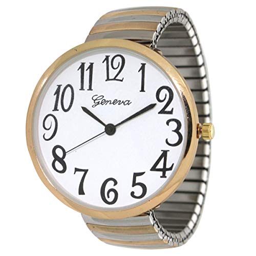 Geneva Super Large Stretch Watch Clear Number Easy Read (Two Tone)