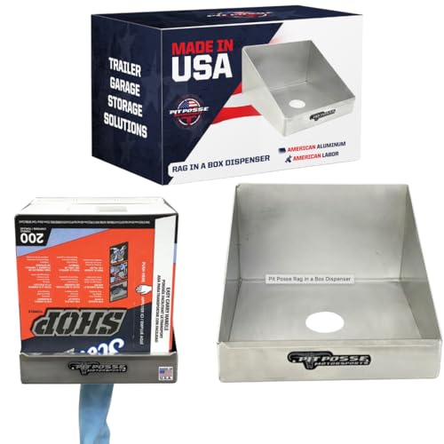 Pit Posse 474 Rag in a Box Dispenser Holder Rack - Made in USA - Paper Towel Garage Race Trailer Mechanics Shop Storage Workspace Aluminum Organizer (Silver) Small Size 9.5L x9.5W x 6H