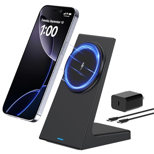 PUY for MagSafe Charger Stand,20W Fast Magnetic Wireless Charging Station with 25W PD Adapter，Stickable Desk Wireless Charger for iPhone 16/15/14/13/12 Pro/Pro Max Series