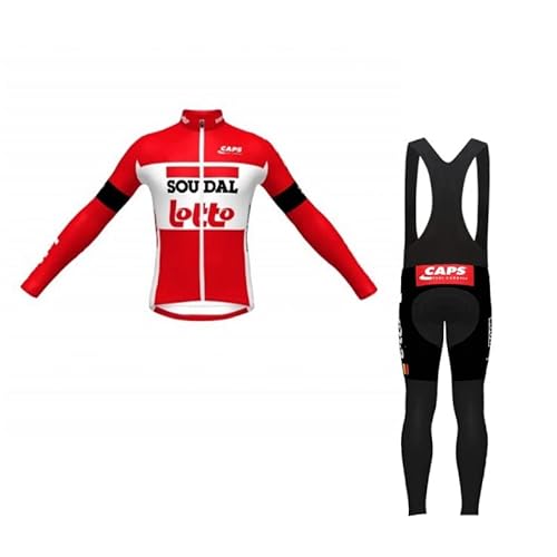 SGCIKER 2022 Team LOTTO SOUDAL Winter Thermal Fleece Cycling Jersey Set,Mens Long Sleeve Warmer Cycle Shirt MTB Bike Clothing Bib Short Kits Gel Pad (S)