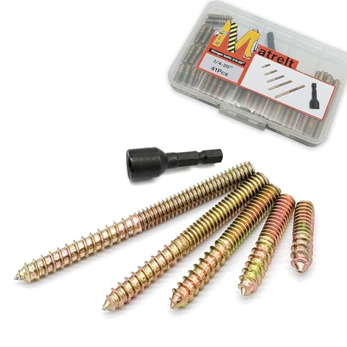 41 Pack 1/4-20" Hanger Bolts 5Sizes 1-3 Inch Include1 pcs Hanger Bolt Driver Double Headed Bolts Wood Dowel Screw Self-Tapping Screw for Furniture Screws Wood Screws Double Screw Threaded Rods Matrelt