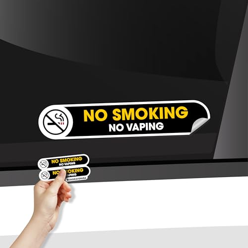 No Smoking No Vaping Stickers for Vehicles | 2 Small Permanent Glossy Vinyl No Smoking No Vaping Signs | 1x5 inches No Vaping No Smoking Self Adhesive Stickers for Car and Taxi Driver (Small)