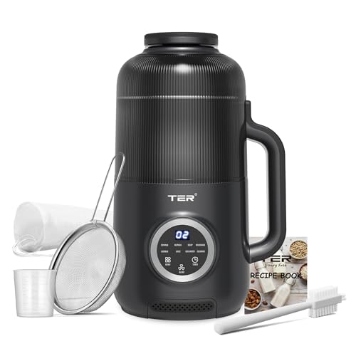 10-in-1 Nut Milk Maker, 40oz Blender Homemade Almond, Oat, Soy, Coconut Milk, Juice & Soup, Electric Bean Milk Machine with Delay Start/Auto-Clean/Boil Water/Keep Warm (Black)