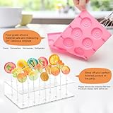 304Pcs Silicone Lollipop Molds Kit, Lollipop Maker Molds Set Pink Lollipop Candy Molds for Chocolate Silicone Mold with 15 Holes Acrylic Lollipop Stand, 100P Sticks, 100P Candy Bags, 100P Ties