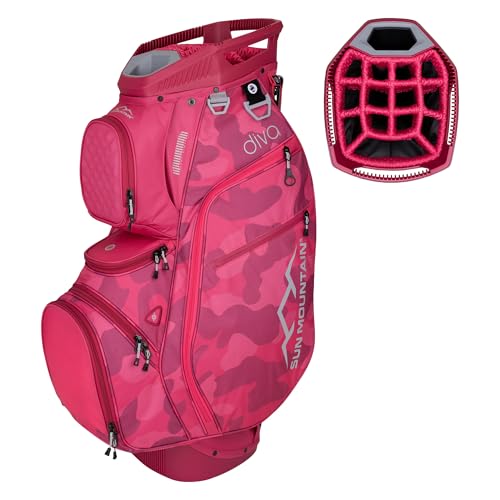 Sun Mountain 2025 Diva 14 Way Divider Golf Bag with 8 Spacious Pockets - Stylish Women's Lightweight Golf Cart Bag with Comfortable Carry Strap for a Seamless Golf Experience - Rose Pink Camo