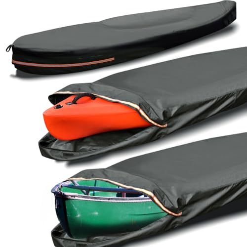 Smikodo Kayak Covers 10 ft 600D Tear Resistant Trailerable Kayak Cover for Outdoor Storage, Waterproof & UV-Proof Heavy Duty Canoe Cover for Indoor/Outdoor Storage(Grey) Fit 12 13ft Kayak Storage