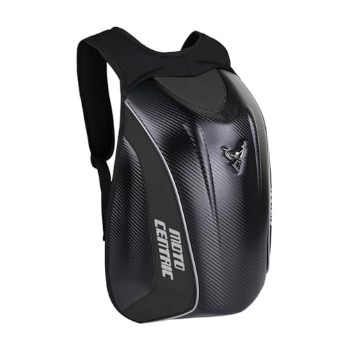 mjmoto Motorcycle Backpack Waterproof Large Capacity Carbon Fiber Rider Backpack Hard Shell Reflective Motorbike Travel Suitcase Light Version (Black)