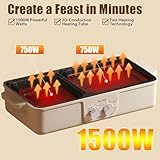 Food Party Hot Pot Electric Grill 2 in 1 Korean BBQ Grill Indoor Smokeless Hotpot Pot Electric Cooker Sahabu Shabu Pot Non Stick (Large)