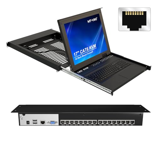 MT-VIKI CAT6 Rack Mount KVM,16 Port USB VGA/HDMI KVM Console Over RJ45 Cable【VGA/HDMI Cat6 Dongles Ordered Separately】