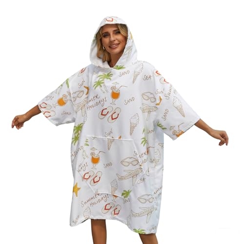 Avisiatree Surf Poncho Hooded Beach Towel for Adults Quick Dry Terry Cloth Changing Robe with Pockets Swim Unisex Towel Poncho Hoodie