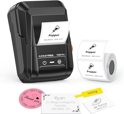 SUPVAN T50M Pro Bluetooth Label Maker Machine with Tape, Wide Waterproof Label, Versatile App with 40 Fonts and 450+ Icons, Inkless Labeler for Home, Kitchen, School, Office Organization, Black