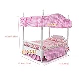 iLAND Wooden Dollhouse Furniture on 1/12 Scale for Girls of Pink Dollhouse Bedroom Set w/Piano (Sweet Doll Furniture 6pcs)