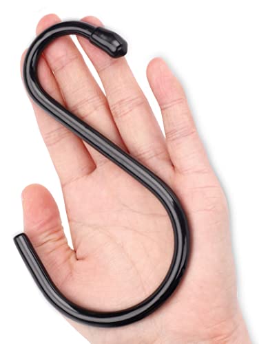 Antimbee 12 Pack Heavy Duty S Hooks, 5.5 inch Large S Hooks, S Hook Hanger with Rubber Coated, Black S Shaped Hook for Hanging Plants, Banana, Clothes, Bags,Towels, Kitchen Utensil