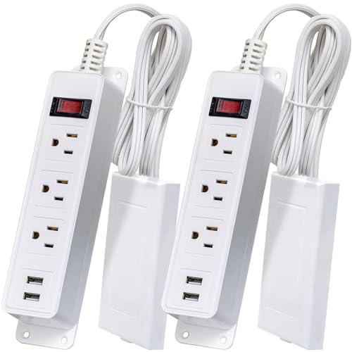 addlon Flat Plug Power Strip with Ultra-Thin Wall Plate, 6 FT Flat Extension Cord with 3 Standard 15A Outlets & 2 USB Ports, Electrocution Protection, Includes 2 Sets of Fixing Clip, ETL Listed, 2Pack