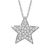 My Daily Styles 925 Sterling Silver Star-Shaped CZ Pendant Necklace - 18" Cable Chain Included (Silver)