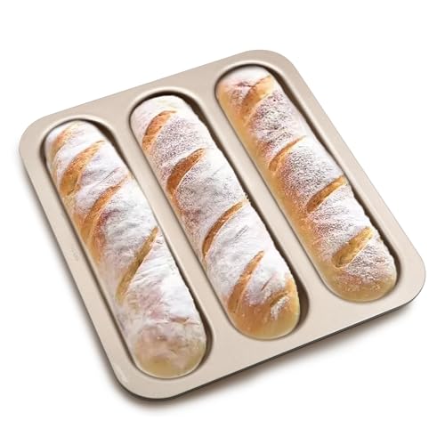 BSDLZCH Durable Carbon Steel Baguette Baking Molds, Nonstick French Bread Pan with Rectangular Slots, Specialty 3-Cavity Baguette Mold - Essential Kitchen Tool for Home Bakers (Baguette mold)