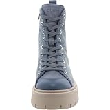 GUESS Women's Shutter Combat Boot, Blue Denim Logo, 8.5