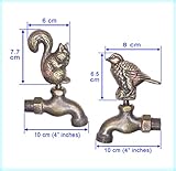 Decorative Solid Brass Outdoor Garden Faucet 4" Inches L, Set of 2, Squirrel Faucet, Bird Faucet, Garden Tap, Animal Yard Water Tap, Bibcock, Sparrow Faucet, Spigot, Gift