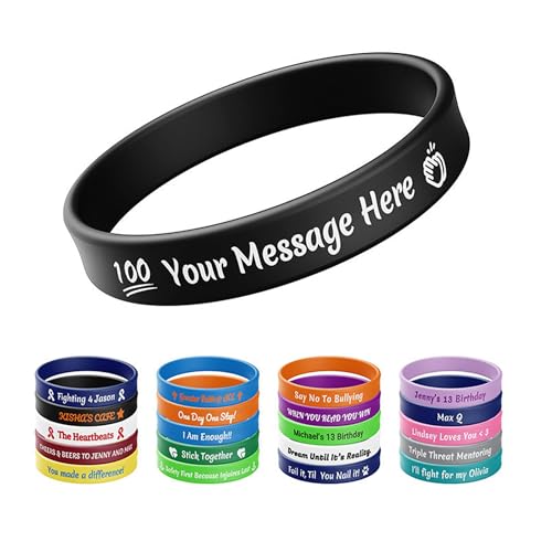 5-10000 Pcs Custom Silicone Wristbands Bulk with Your Text, Clipart, Logo, Personalized 1/2 Inch Rubber Bracelets for Motivation, Events, Gifts, Support, Fundraisers, Awareness (Solid Color)