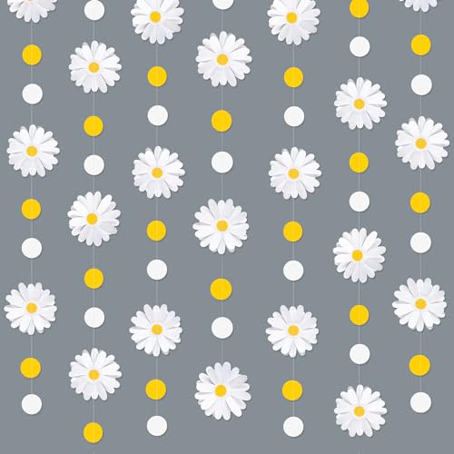 Daisy Party Decorations Yellow White Daisy Polka Dot Garland Double-Sided Daisy 3D Flower Streamer for Spring Summer Birthday Baby Shower Wedding Bridal Shower Retro Groovy Hippie Decorations Supplies