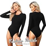 CE' CERDR 5 Pack Long Sleeve Bodysuit for Women Round Neck Casual Stretchy Basic Shirts Crew Neck Body Suits Tops