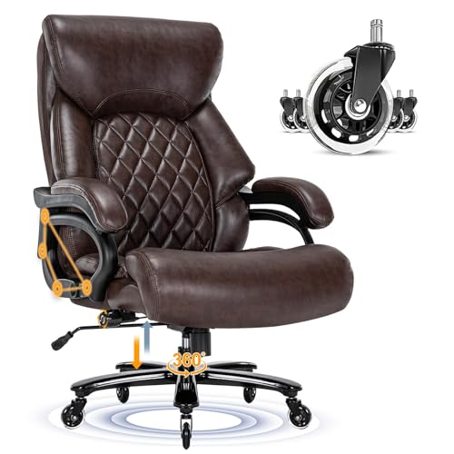 Big and Tall Office Chair for Heavy People, 500LBS High Back Extra Wide Heavy Duty Executive Office Chair Comfortable for Home Office, Large Computer Desk Chair with Adjustable Lumbar Support Brown