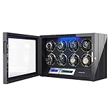 Watch Winder, Piano Finish with Adjustable [Upgraded] Pillows, 8 Winding Spaces for Automatic Watches, Built-in Illumination