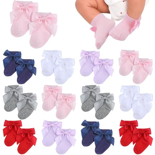 Toulite 12 Pairs Preemie Socks Baby Girls Boys Premature Ruffle Turn Cuff Cotton Sock Hospital NICU for Newborn(Bright)