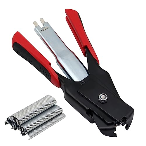 Hog Ring Pliers Kit C-type with 3000pcs Nails Spring C7 Hog Rings Gun C-type Clip Installation Equipment Tool for Auto Feed Animal Fence Fastener Staple Plier Nailer Mattresses (Black + Red)