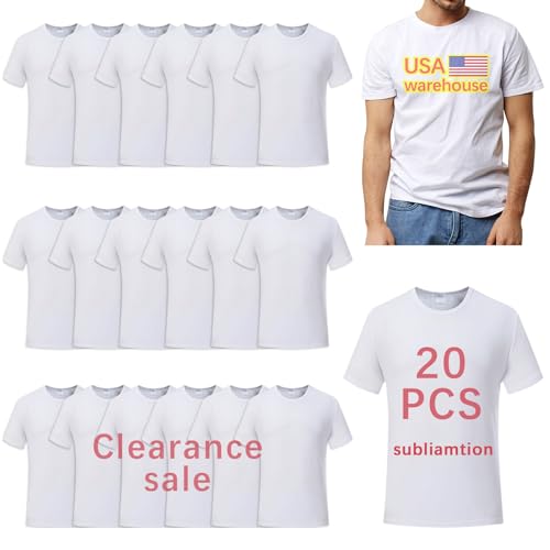 LaiHiulaan 20 Pcs Sublimation Blank Shirts Bulk 2 Sizes Smaller USA WAERHOUSE Adult White Polyester Tshirts for Sublimation