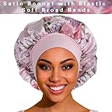 Satin Bonnet Hair Bonnet for Sleeping- 4 Pack Large Silk Bonnets for Black Women with Elastic Soft Band for Hair Care