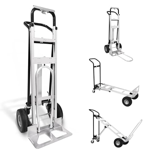 Olympia Tools 3-in-1 Aluminum Convertible Hand Truck - Heavy Duty Industrial Appliance Dolly 4-Wheel Platform Cart - Up to 1000 LBS Loading Capacity Mobility Moving Dolly - 3 Positions, 62" Height