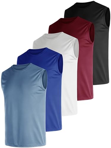 E-LIINJOYE Men's 5Pack Performance Tank Tops Quick Dry Mesh Tech Sleeveless Active Athletic Running Gym Muscle Crew T Shirts,5p1-2XL