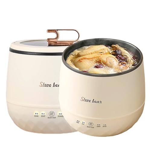 Multifunctional Small Rice Cooker, Mini Electric Cooker/Hotpot for 1-2 People 6-in-1 Multifunctional All-in-One Portable Non-Stick Cooker with Transparent Lid (White)